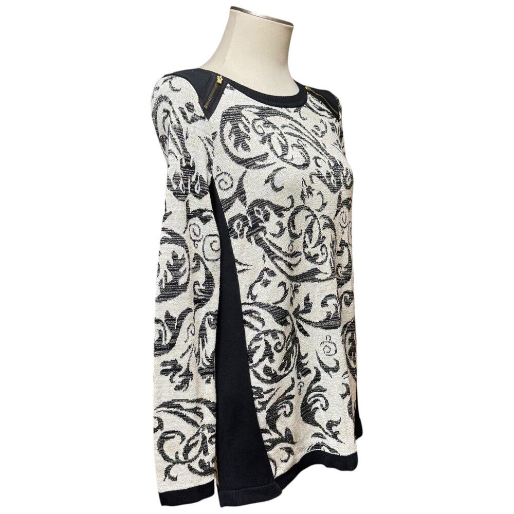 Chico's Collection Lurex Jacquard Sweater Black Neutral 1 / Medium - Picture 6 of 6
